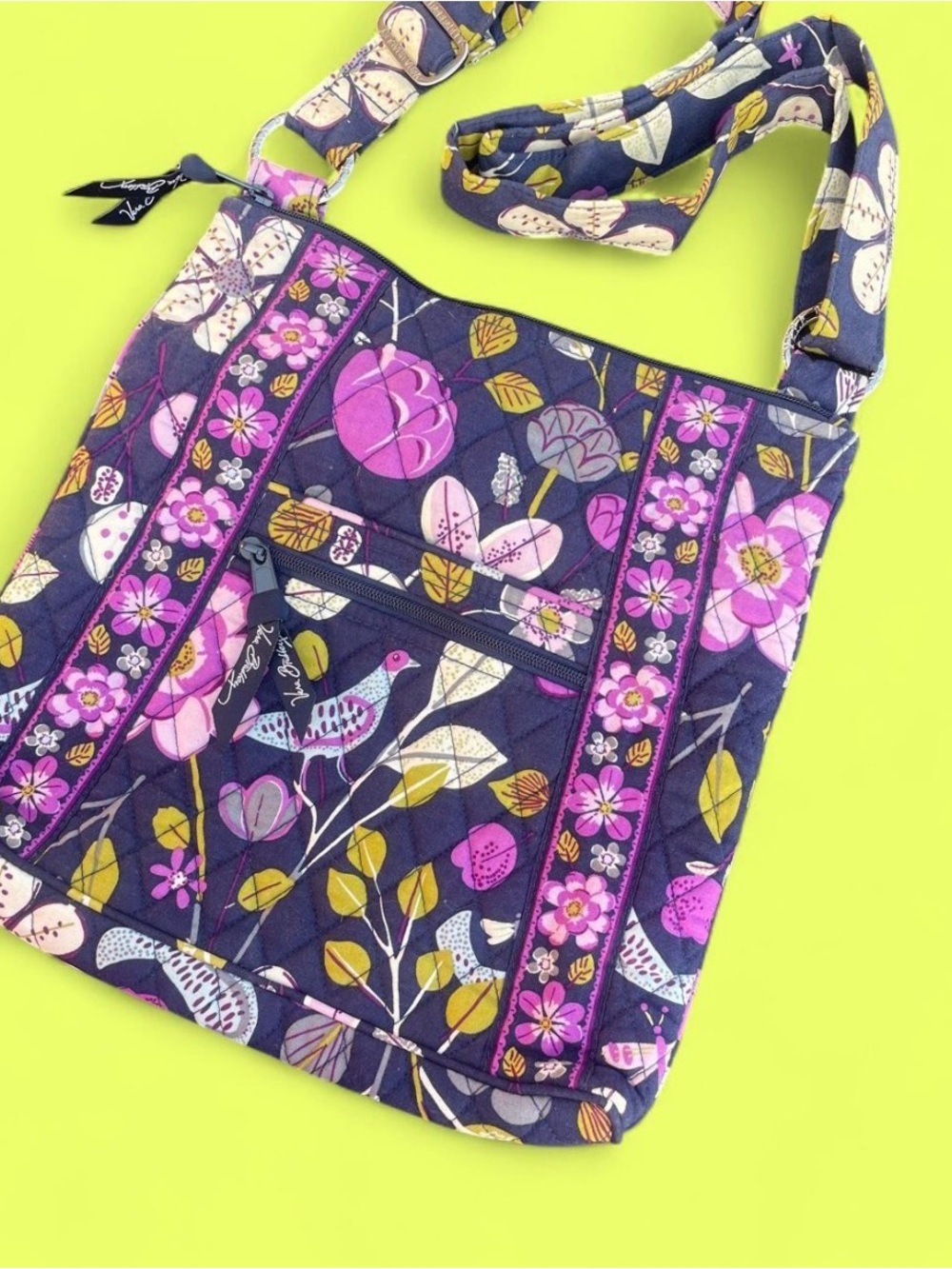 Vera Bradley floral nightingale Quilted Crossbody Bag with Pink Accents